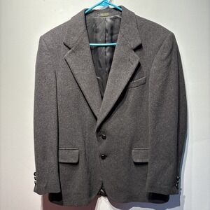 Vtg Men's Camel Hair Blazer Jacket Two Button 42R Charcoal Grey Business Casual